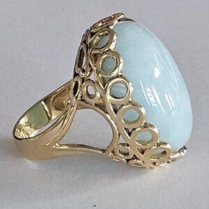 Huge Vintage Goldstone Jewelers Sterling 14k Vermeil Blue Quartz Statement Ring